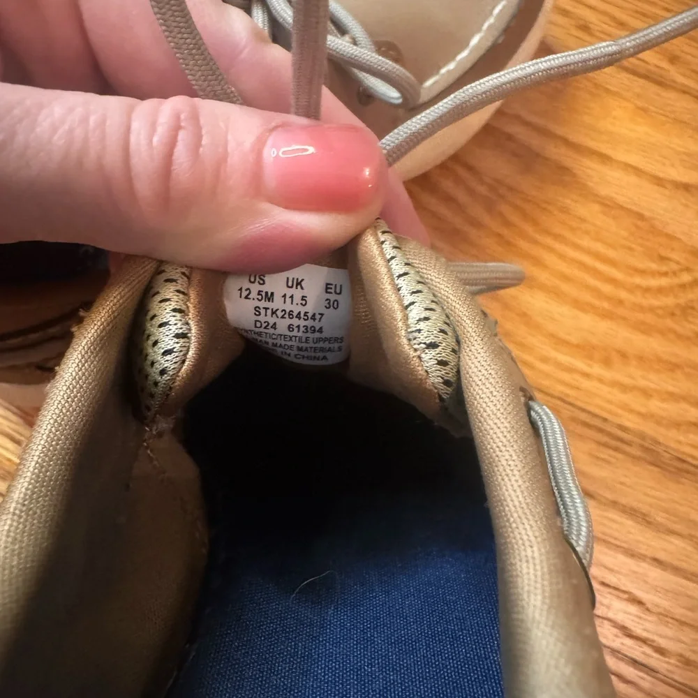 Sperry Kids Tan Boat Shoes with White Stitching